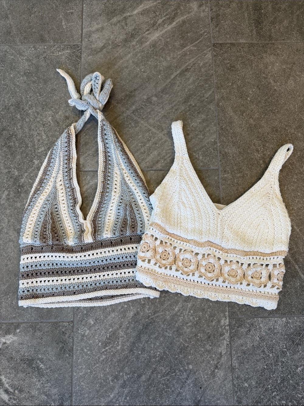 Hollister Crochet Halter & Bralette Tank Tops - White & Taupe